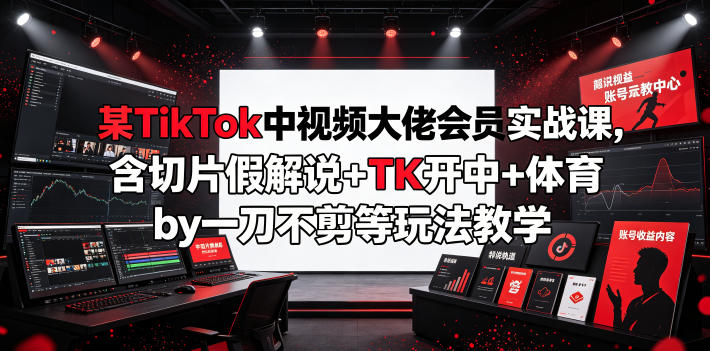 某TikTok中视频大佬会员实战课，含切片假解说+TK开中+体育by一刀不剪等玩法教学-云启智联