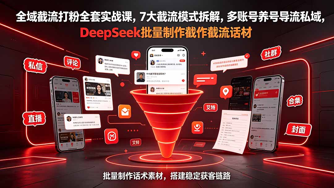 全域截流打粉全套实战课，7大截流模式拆解，多账号养号导流私域，DeepSeek批量制作截流话术素材-云启智联