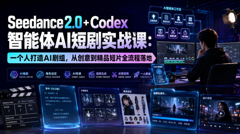 Seedance2.0+Codex智能体AI短剧实战课：一个人打造AI剧组，从创意到精品短片全流程-云启智联