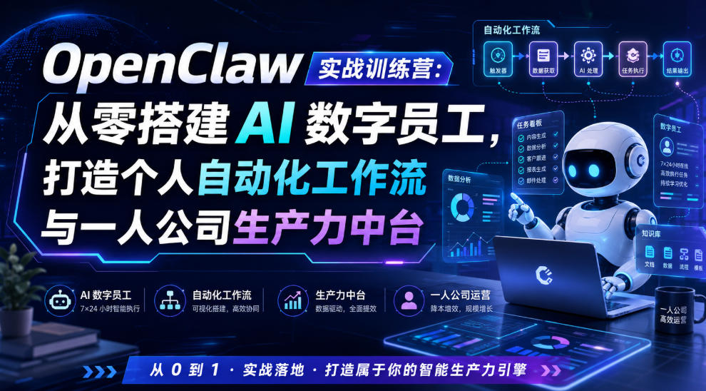 OpenClaw实战训练营：从零搭建AI数字员工，打造个人自动化工作流与一人公司生产力中台-云启智联