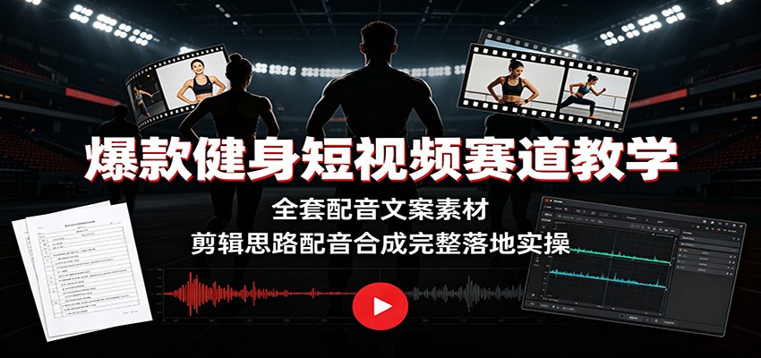 爆款健身短视频赛道教学：全套配音文案素材，剪辑思路配音合成完整落地实操-云启智联