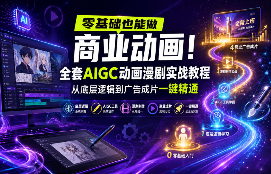 零基础也能做商业动画！全套AIGC动画漫剧实战教程，从底层逻辑到广告成片一键精通(更新0715)-云启智联