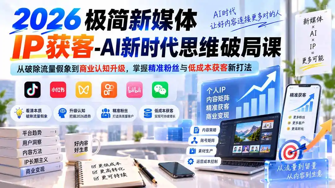 2026极简新媒体IP获客-AI新时代思维破局课：从破除流量假象到商业认知升级，掌握精准粉丝与低成本获客新打法-云启智联