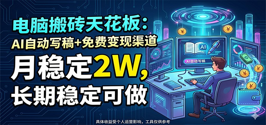 电脑搬砖天花板:AI自动写稿+免费变现渠道,月稳定2W,长期稳定可做-云启智联