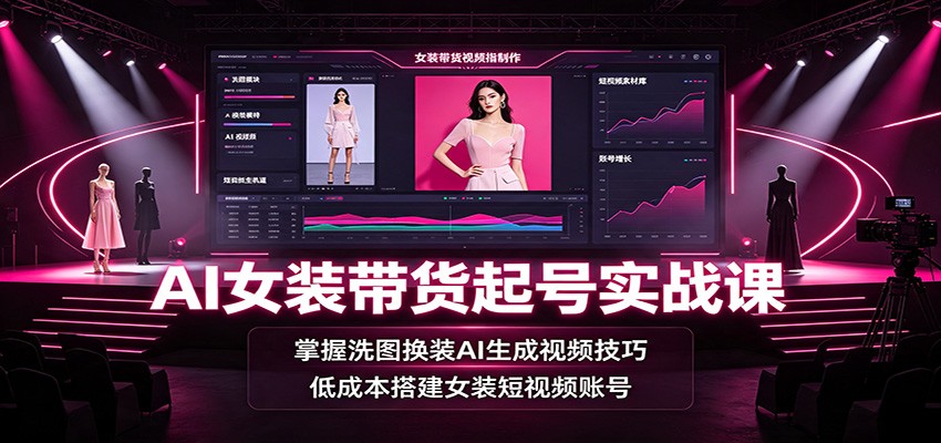 AI女装带货起号实战课：掌握洗图换装AI生成视频技巧，低成本搭建女装短视频账号-云启智联