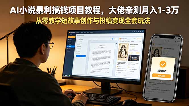 AI小说暴利搞钱项目教程，大佬亲测月入1-3万，从零教学短故事创作与投稿变现全套玩法-云启智联