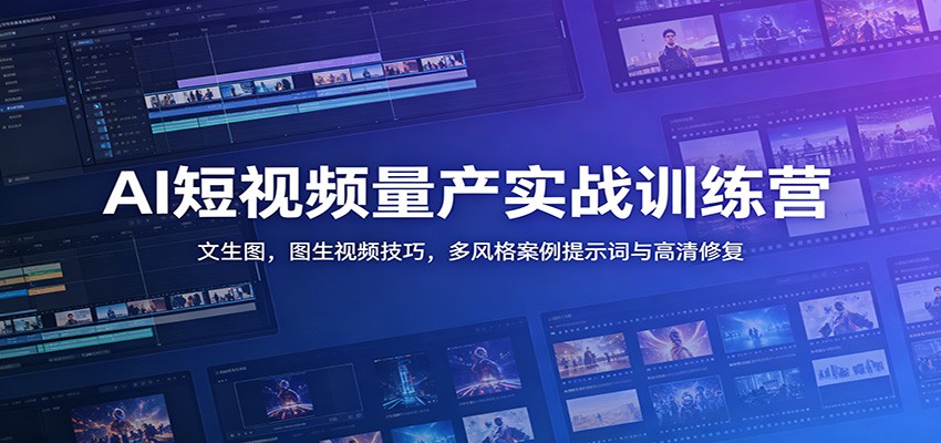 AI短视频量产实战训练营：文生图，图生视频技巧，多风格案例提示词与高清修复-云启智联