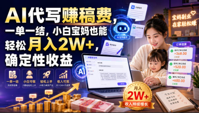 AI代写賺稿费，一单一结，小白宝妈也能轻松月入2W+，确定性收益【揭秘】-云启智联