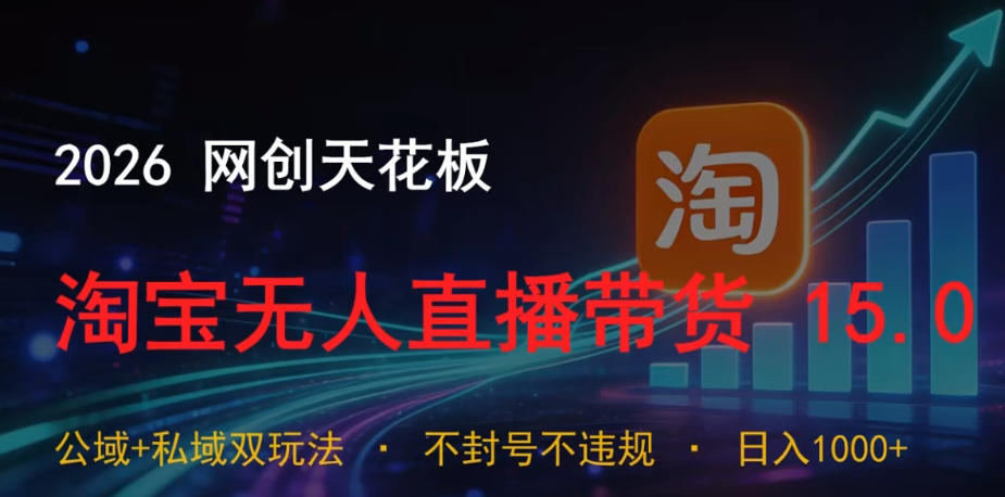 2026网创天花板，淘宝无人直播带货15.0，公域+私域双玩法，日入1k+，不违规不封号【揭秘】-云启智联