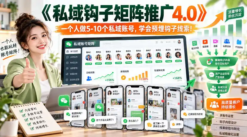 【无水印】《私域钩子矩阵推广4.0》一个人做5-10个私域账号,学会预埋钩子线索!-云启智联