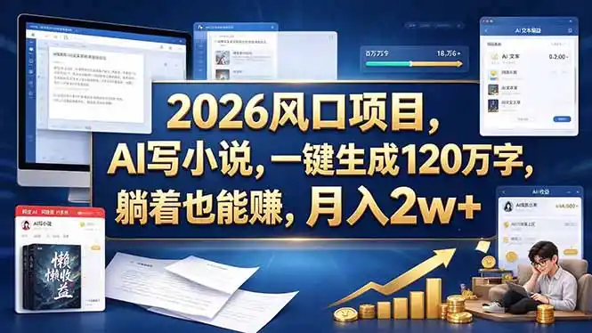 2026 风口项目，AI 写小说，一键生成 120 万字，躺着也能赚，月入 2w +-云启智联
