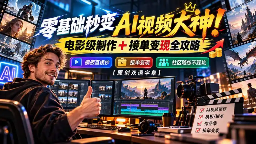零基础秒变AI视频大神！电影级制作 + 接单变现全攻略，模板直接抄，社区陪练不踩坑【原创双语字幕】-云启智联