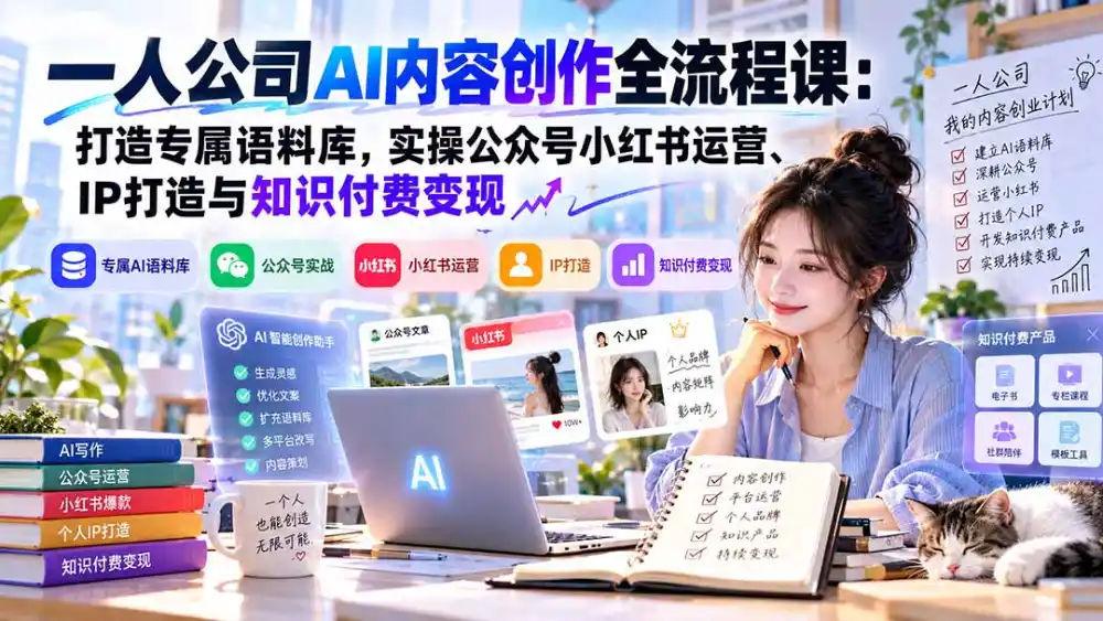 一人公司AI内容创作全流程课：打造专属语料库，实操公众号小红书运营、IP打造与知识付费变现方法论-云启智联