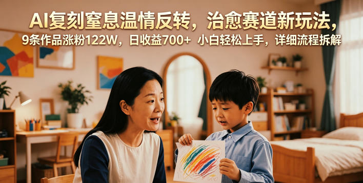 AI复刻窒息温情反转，治愈赛道新玩法，9条作品涨粉122W，日收益700+ 小白轻松上手，详细流程拆解-云启智联