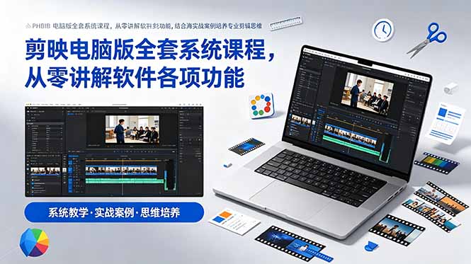 剪映电脑版全套系统课程，从零讲解软件各项功能，结合海量实战案例培养专业剪辑思维-云启智联