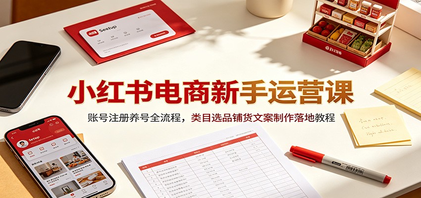 小红书电商新手运营课：账号注册养号全流程，类目选品铺货文案制作落地教程-云启智联
