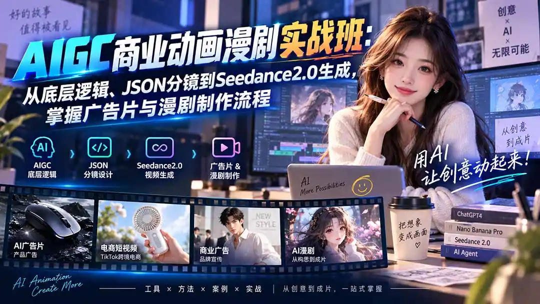 AIGC商业动画漫剧实战班-更新：从底层逻辑、JSON分镜到Seedance2.0生成，掌握广告片与漫剧制作流程-云启智联