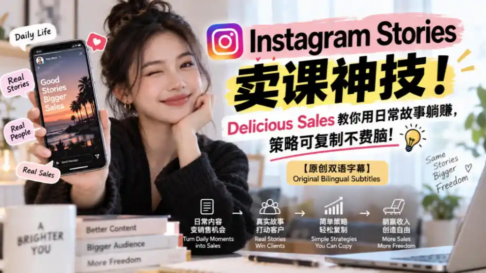 Instagram Stories卖课神技！Delicious Sales教你用日常故事躺賺，策略可复制不费脑！【原创双语字幕】-云启智联