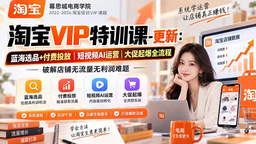 淘宝VIP特训课-更新1016：蓝海选品+付费投放｜短视频AI运营｜大促起爆全流程，破解店铺无流量无利润难题