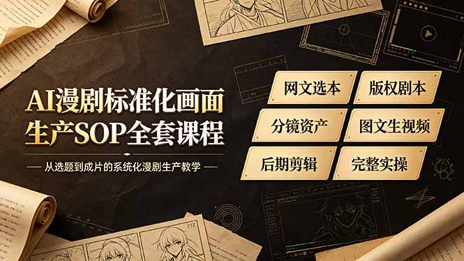 AI漫剧标准化画面生产SOP全套课程-更新，网文选本版权剧本分镜资产全覆盖，图文生视频后期剪辑完整实操教学-云启智联