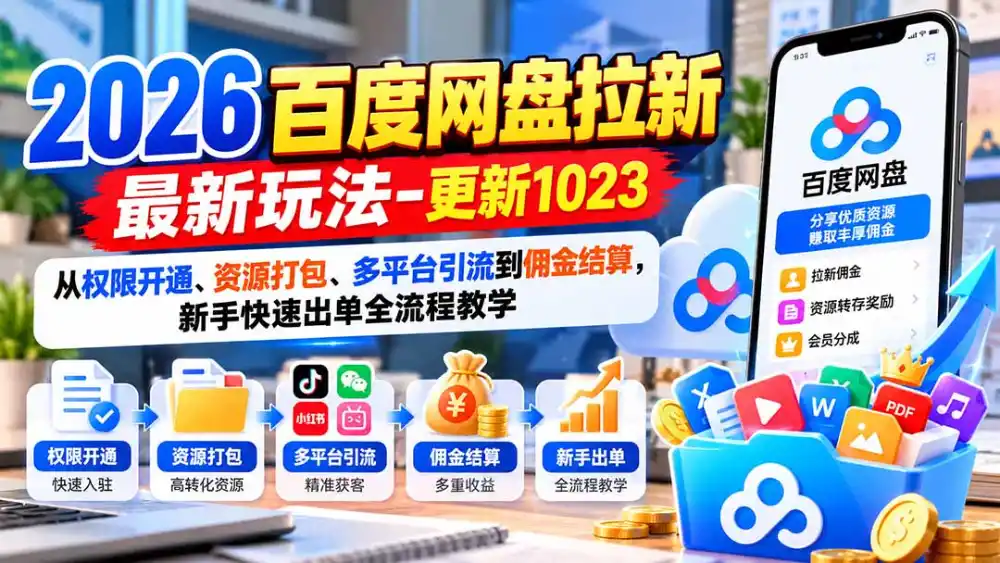 2026百度网盘拉新最新玩法-更新1023：从权限开通、资源打包、多平台引流到佣金结算，新手快速出单全流程教学-云启智联