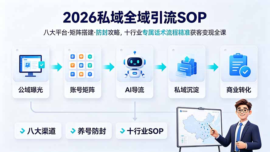 2026私域全域引流SOP｜八大平台·矩阵搭建·防封攻略，十行业专属话术流程精准获客变现全课-云启智联