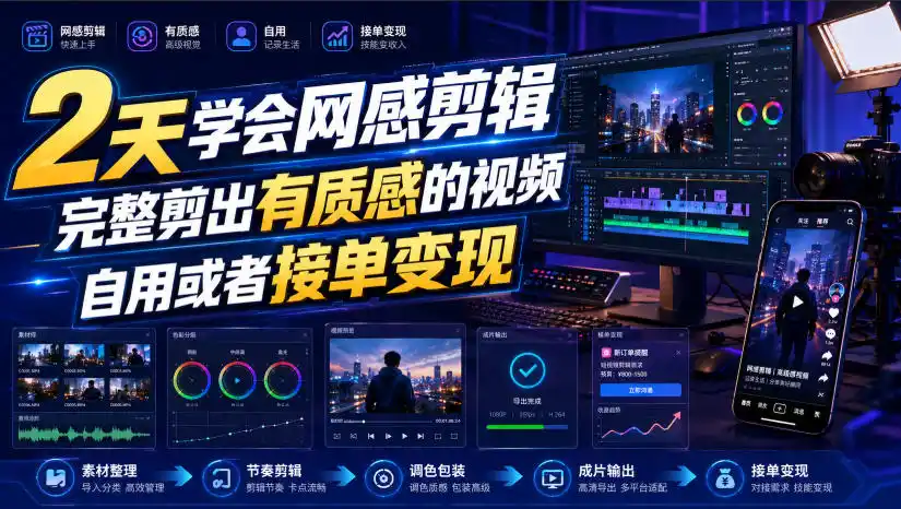 2天学会网感剪辑，完整剪出有质感的视频，自用或者接单变现-云启智联