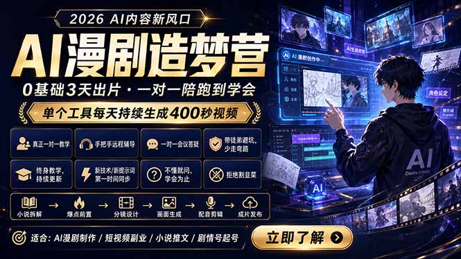 AI漫剧造梦营：0基础3天出片，单个工具每天持续生成400秒视频-云启智联