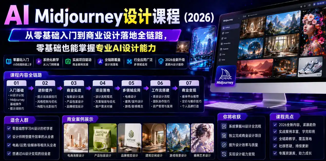 AI Midjourney设计课程(2026)，从零基础入门到商业设计落地全链路，零基础也能掌握专业AI设计能力(更新0913)-云启智联