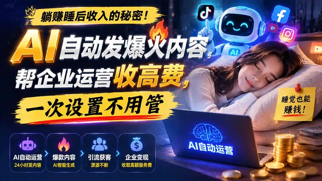 躺赚睡后收入的秘密！AI 自动发爆火内容，帮企业运营收高费，一次设置不用管【原创双语字幕】-云启智联