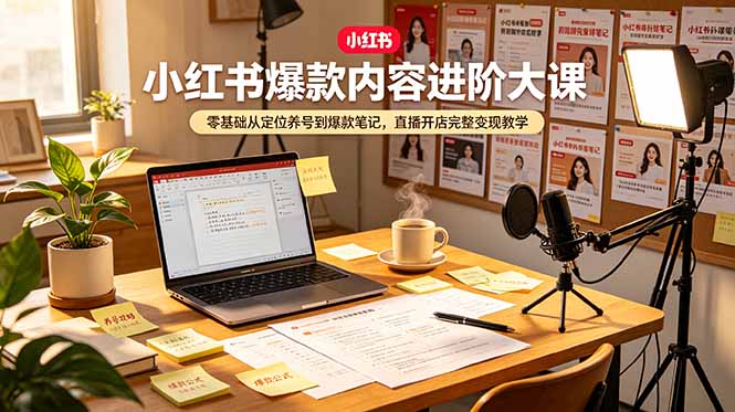 小红书爆款内容进阶大课，零基础从定位养号到爆款笔记，直播开店完整变现教学-云启智联
