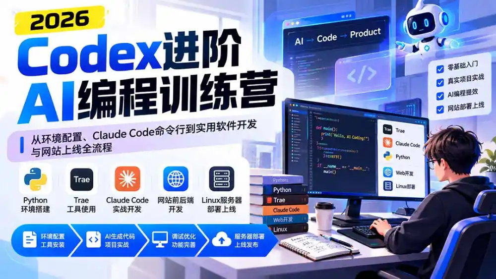 Codex进阶AI编程训练营：从环境配置、Claude Code命令行到实用软件开发与网站上线全流程-云启智联