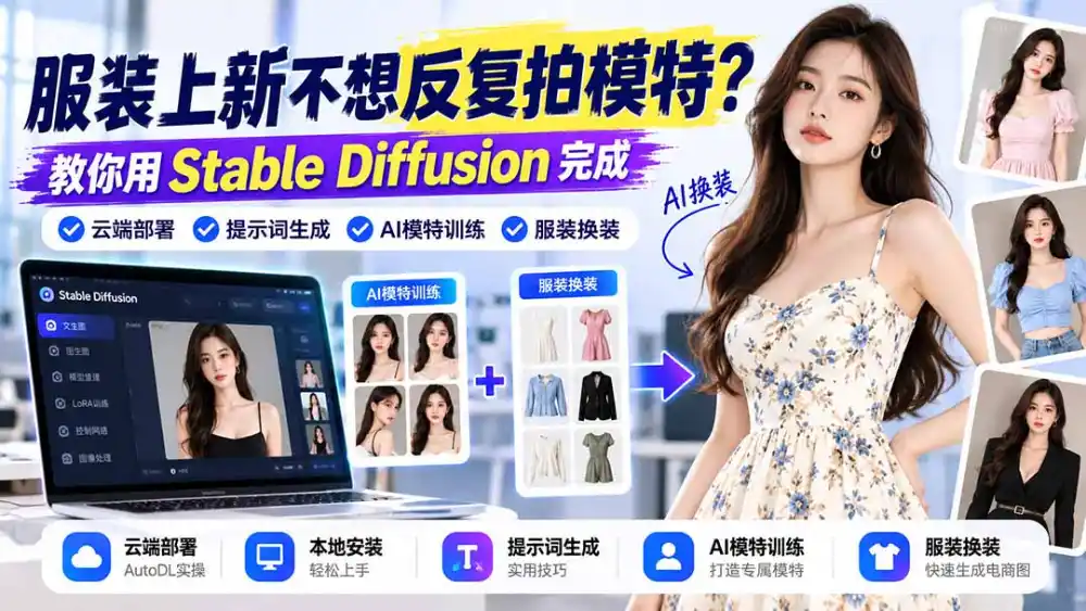 服装上新不想反复拍模特？教你用Stable Diffusion完成云端部署、提示词生成、AI模特训练与换装-云启智联