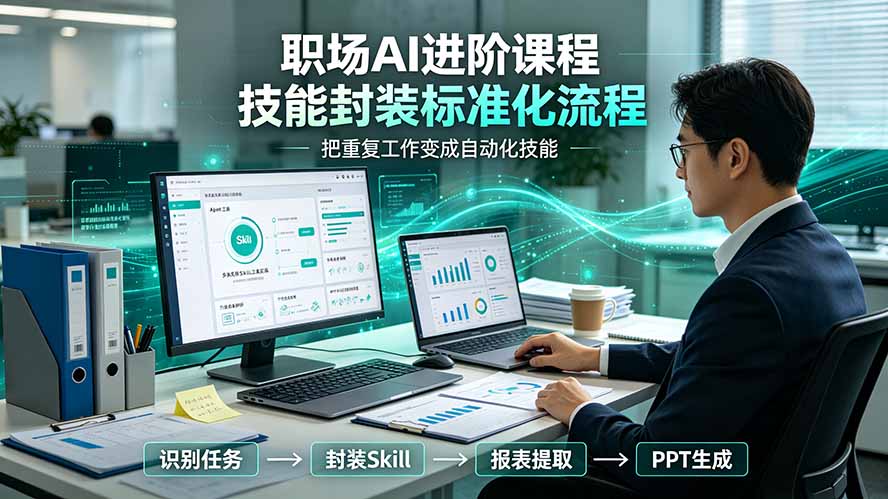 职场AI进阶课程；多类实用Skill工具实操，专属技能封装标准化流程，报表行业报告一键提取核心内容-云启智联