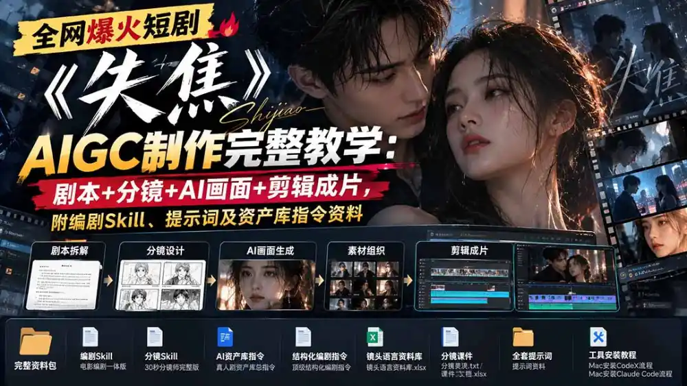 全网爆火短剧《失焦》AIGC制作完整教学：剧本+分镜+AI画面+剪辑成片，附编剧Skill、提示词及资产库指令资料-云启智联