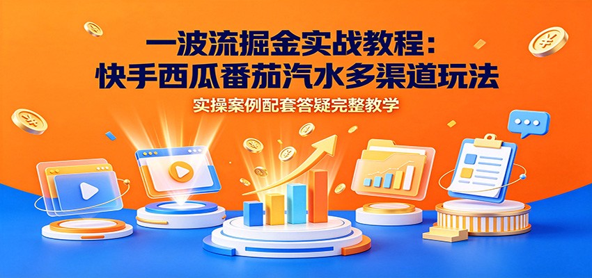 一波流掘金实战教程：快手西瓜番茄汽水多渠道玩法，实操案例配套答疑完整教学-云启智联