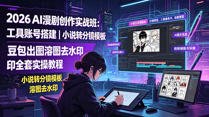 2026AI漫剧创作实战班：工具账号搭建｜小说转分镜模板｜豆包出图溶图去水印全套实操教程-云启智联