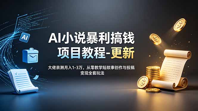 AI小说暴利搞钱项目教程-更新，大佬亲测月入1-3万，从零教学短故事创作与投稿变现全套玩法-云启智联