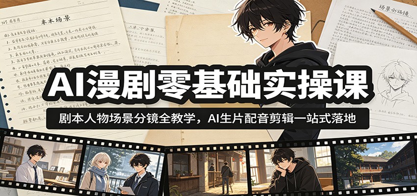 AI漫剧零基础实操课：剧本人物场景分镜全教学，AI生片配音剪辑一站式落地-云启智联