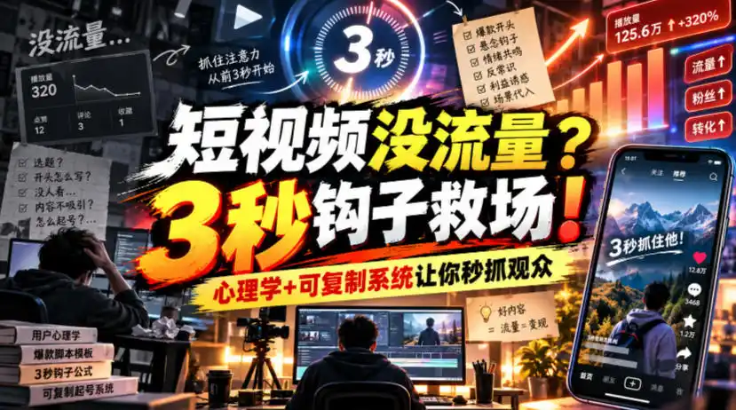 【无水印】短视频没流量?3秒钩子救场!心理学+可复制系统让你秒抓观众【原创双语字幕】-云启智联
