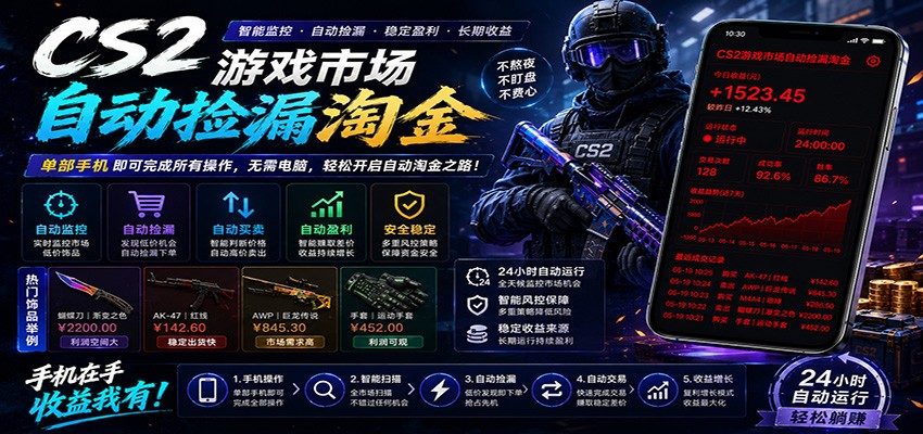 CSGO挂机捡漏项目通过利用游戏饰品交易机制，结合薄凉软件辅助捡漏，实现盈利-云启智联