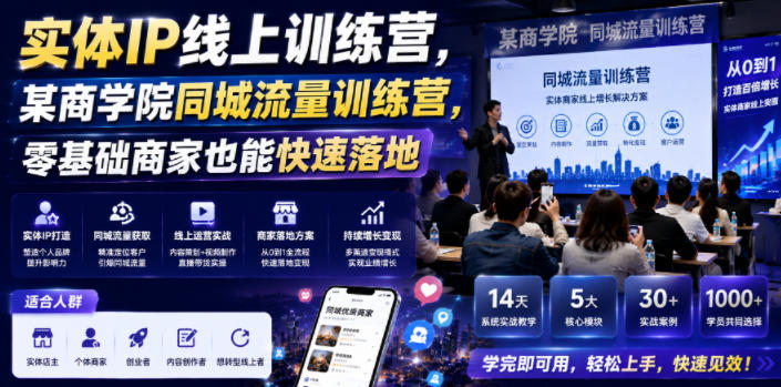 实体IP线上训练营，某商学院同城流量训练营，零基础商家也能快速落地-云启智联