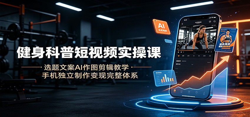 健身科普短视频实操课：选题文案AI作图剪辑教学，手机独立制作变现完整体系-云启智联
