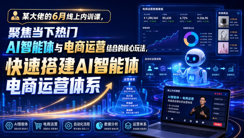某大佬的6月线上内训课，聚焦当下热门AI智能体与电商运营结合的核心玩法，快速搭建AI智能体电商运营体系-云启智联