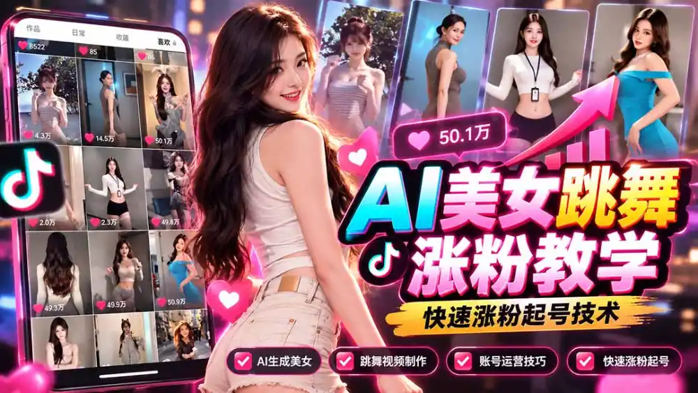 AI美女跳舞涨粉教学，AI生成美女，跳舞视频制作，账号运营与快速起号涨粉-云启智联