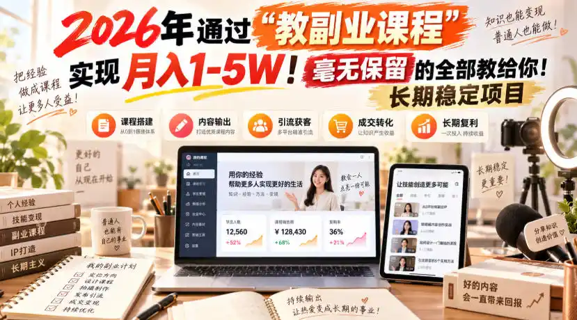 2026年通过“教副业课程”实现月入1-5W!毫无保留的全部教给你!长期稳定项目-云启智联