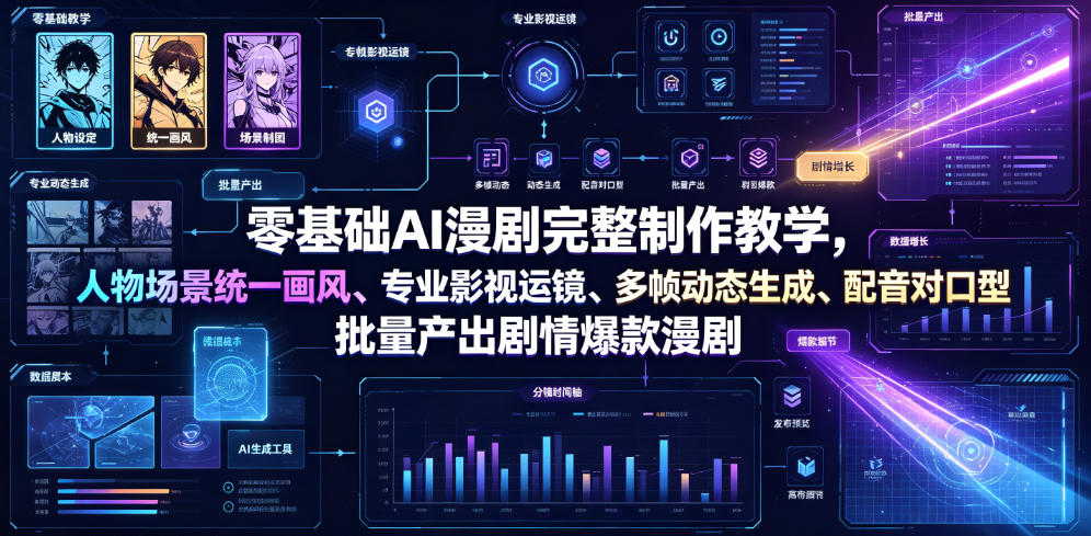 零基础AI漫剧完整制作教学，人物场景统一画风、专业影视运镜、多帧动态生成、配音对口型，批量产出剧情爆款漫剧-云启智联