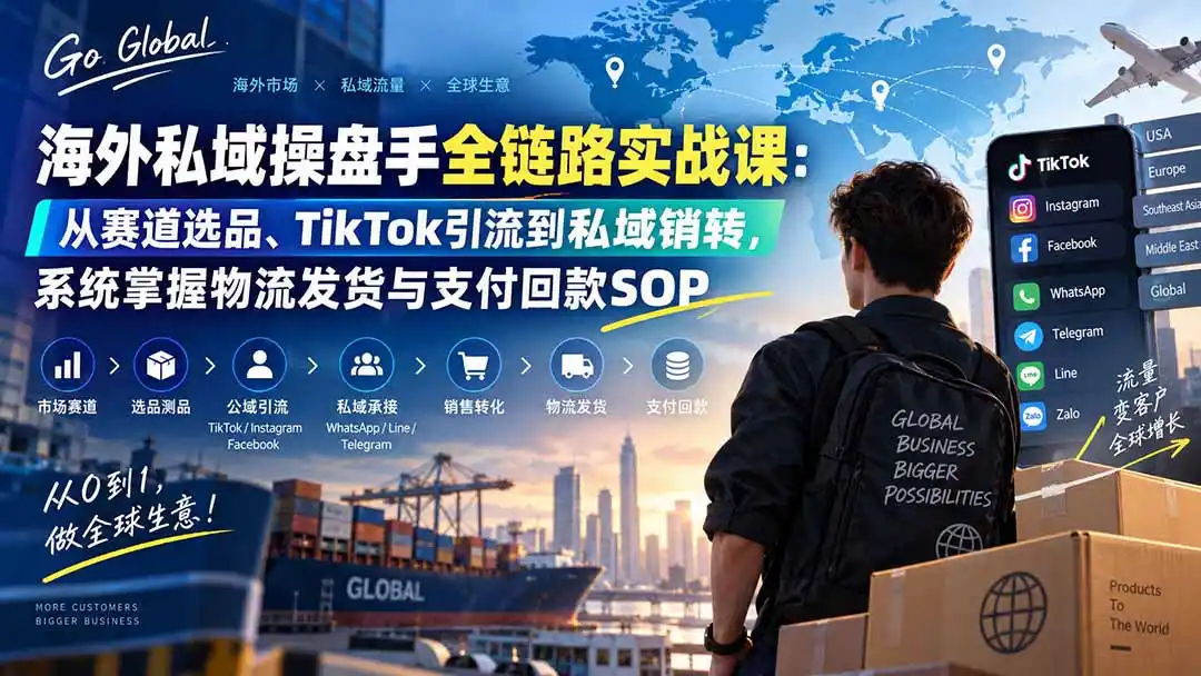 海外私域操盘手全链路实战课：从赛道选品、TikTok引流到私域销转，系统掌握物流发货与支付回款SOP-云启智联