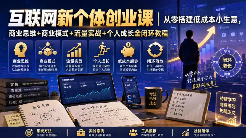 互联网新个体创业课｜从零搭建低成本小生意，商业思维+商业模式+流量实战+个人成长全闭环教程(更新0922)-云启智联