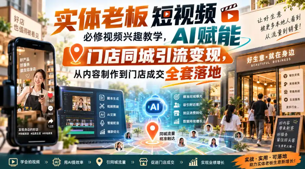 实体老板短视频必修视频兴趣教学，AI赋能门店同城引流变现，AI+短视频+直播打爆实体客流量-云启智联